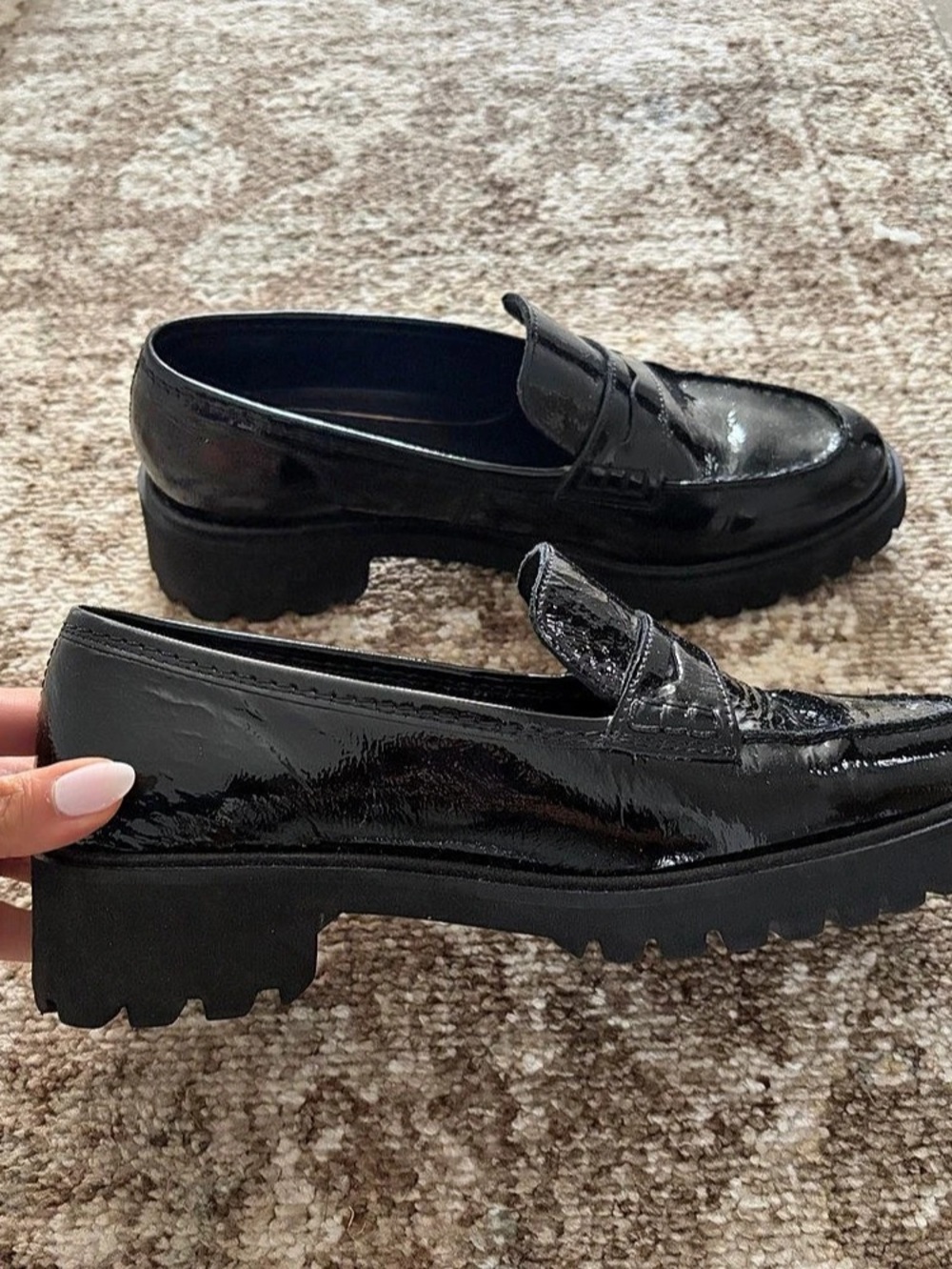 ara High Soft Black Patent Leather Loafers US 7